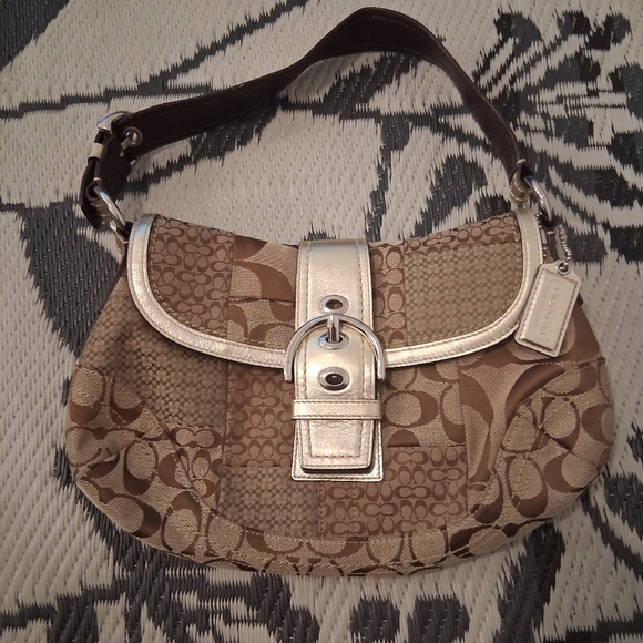 Coach Soho Beige/gold C Canvas Patchwork Purse - Picture 1 of 8